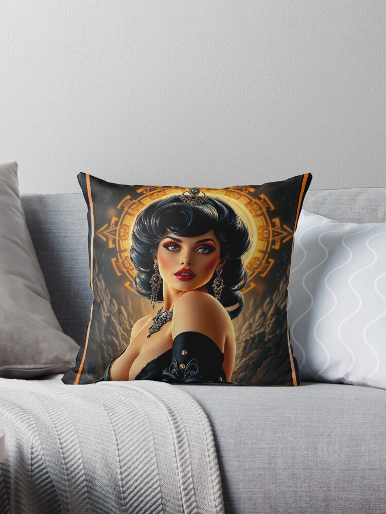 The Sun Is Her Crown, A Cosmic Masterpiece of Dark Elegance Stunning AI Concept Art by Xzendor7 Decorative Art Print Throw Pillow