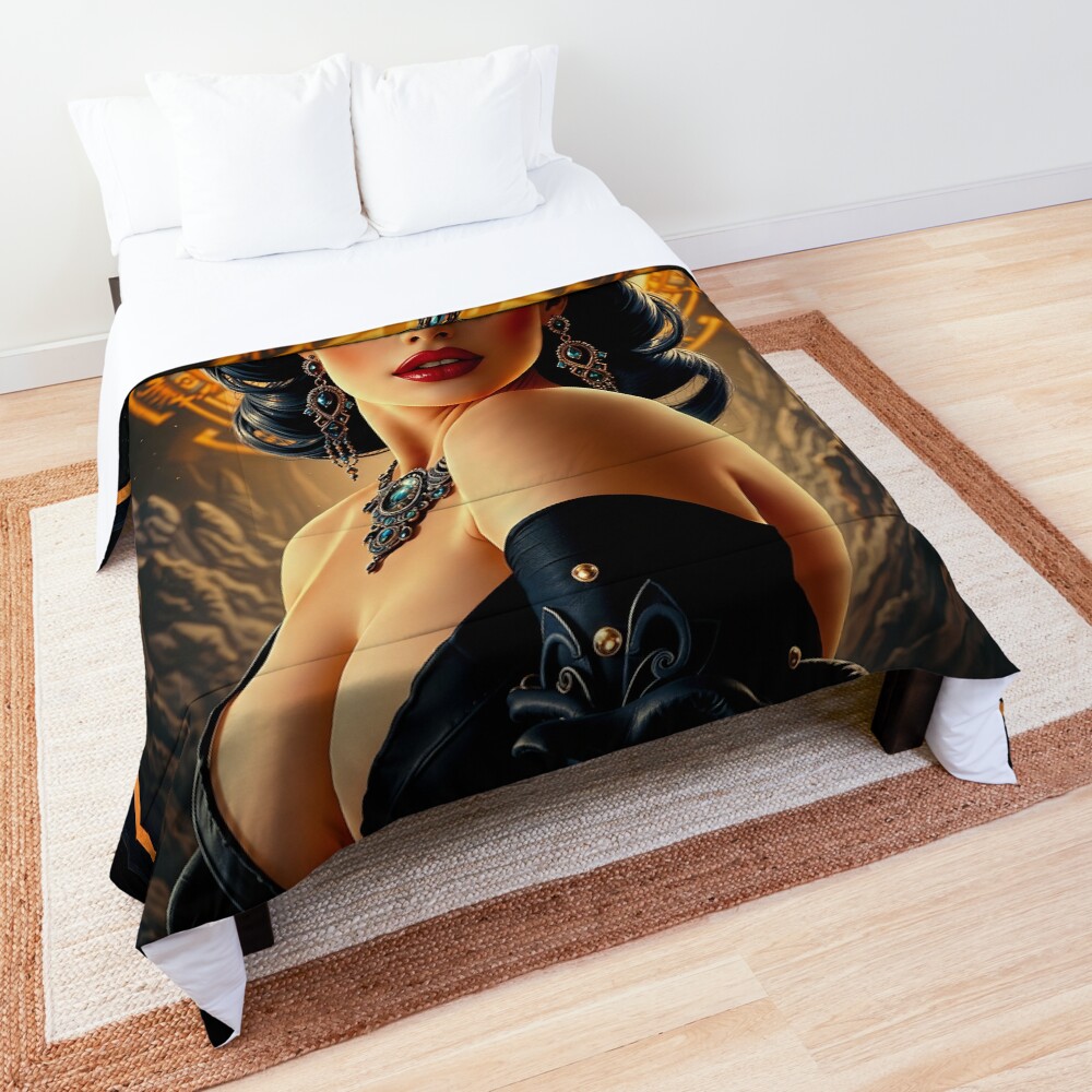 The Sun Is Her Crown, A Cosmic Masterpiece of Dark Elegance Stunning AI Concept Art by Xzendor7 Decorative Art Print Comforter