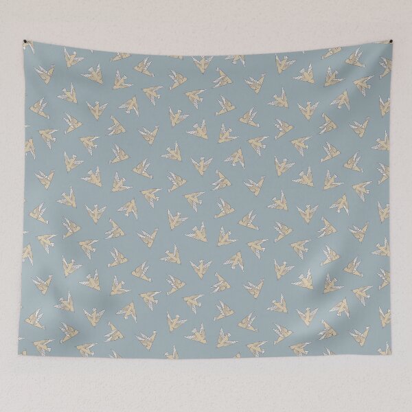 Item preview, Playful, flying, stylized birds - undirected - grey-blue designed and sold by colorofmagic.