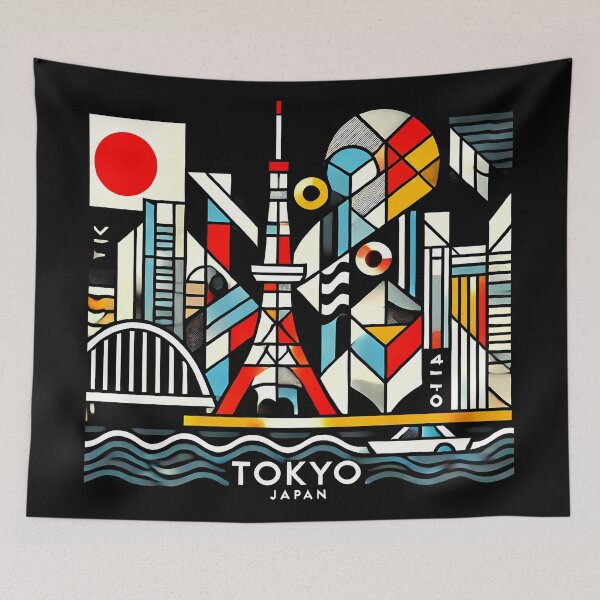 Item preview, Tokyo, Japan Cubism Art – Contemporary Travel Design designed and sold by OzzFrequency.