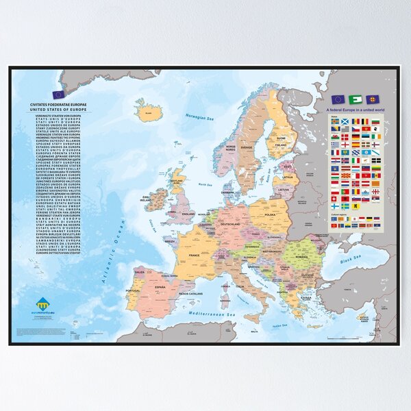 Aperçu de l'œuvre "United States of Europe" : Carte de l'Europe fédérale (version pastel avec futurs Etats) créée et vendue par Multinatio.