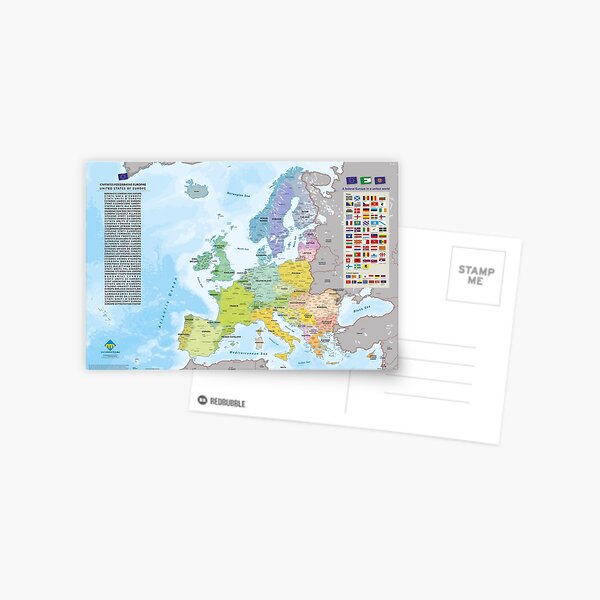 Aperçu de l'œuvre "United States of Europe" : Carte de l'Europe fédérale (version couleurs avec futurs Etats) créée et vendue par Multinatio.