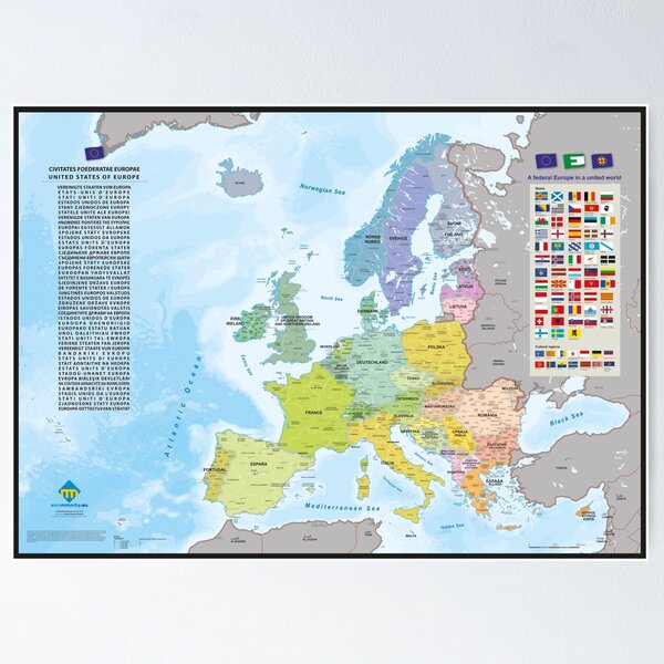 Aperçu de l'œuvre "United States of Europe" : Carte de l'Europe fédérale (version couleur) créée et vendue par Multinatio.