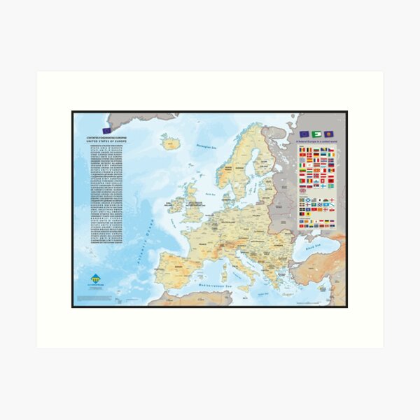 Aperçu de l'œuvre "United States of Europe" : Carte de l'Europe fédérale (version simple) créée et vendue par Multinatio.