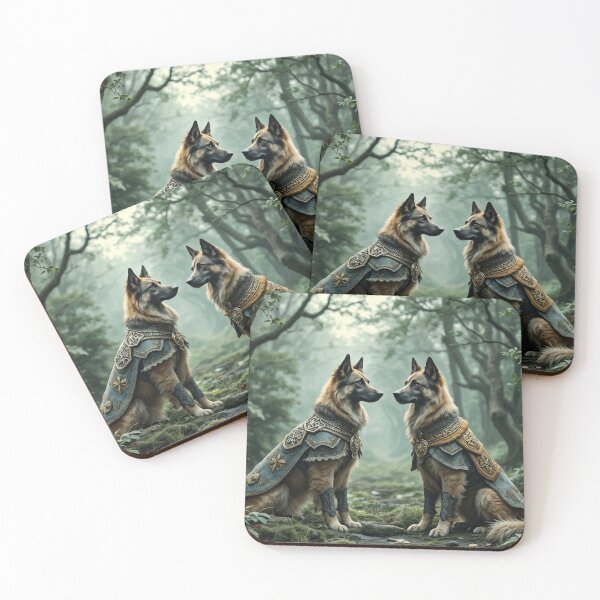 Item preview, A whimsical 3D pattern background featuring Irish Wolfhounds as ancient Celtic warriors,adorned with traditional armor and standing in a misty forest,ideal for fantasy-themed pet designs. designed and sold by AlwaysHome.