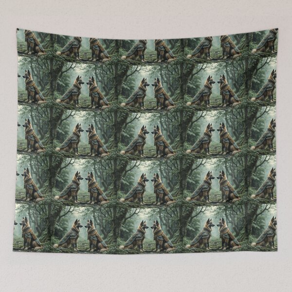 Item preview, A whimsical 3D pattern background featuring Irish Wolfhounds as ancient Celtic warriors,adorned with traditional armor and standing in a misty forest,ideal for fantasy-themed pet designs. designed and sold by AlwaysHome.