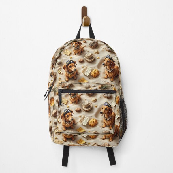 Item preview, A playful 3D pattern background featuring Dachshunds as treasure hunters,equipped with tiny pirate hats and maps,searching for hidden treasure on a sandy beach,ideal for whimsical designs. designed and sold by AlwaysHome.