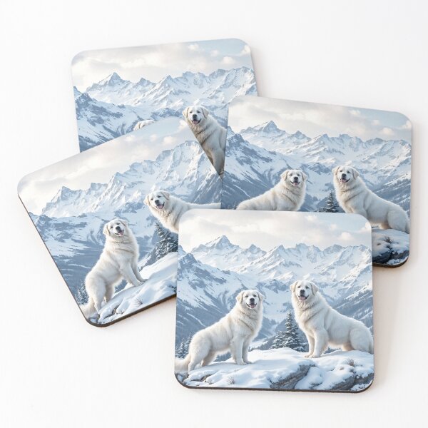Item preview, A serene 3D pattern background featuring Great Pyrenees as mountain guardians,standing atop a snowy peak with a majestic view,ideal for calming pet-themed designs. designed and sold by AlwaysHome.