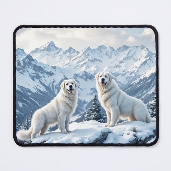 Item preview, A serene 3D pattern background featuring Great Pyrenees as mountain guardians,standing atop a snowy peak with a majestic view,ideal for calming pet-themed designs. designed and sold by AlwaysHome.