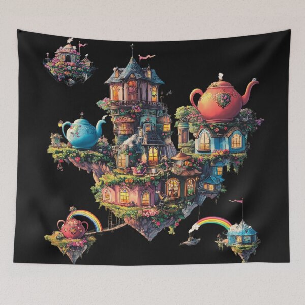 Item preview, Whimsical Teapot Village on Floating Islands designed and sold by Desireehaz.
