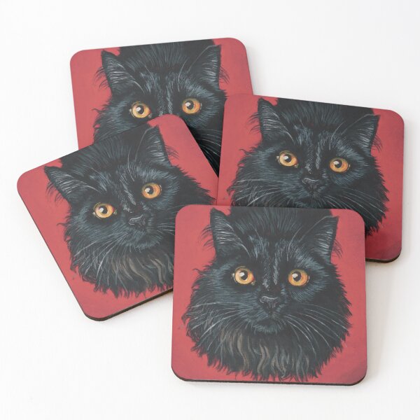 Item preview, Cute Black Cat Painting with a Red Background  designed and sold by ManonElmendorp.