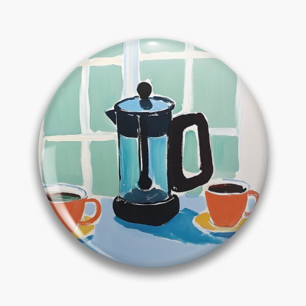 Item preview, French Press with Orange Cups by a Green-Paned Window Minimal Digital AI Art in Fauvism designed and sold by OlfactoART Studio.