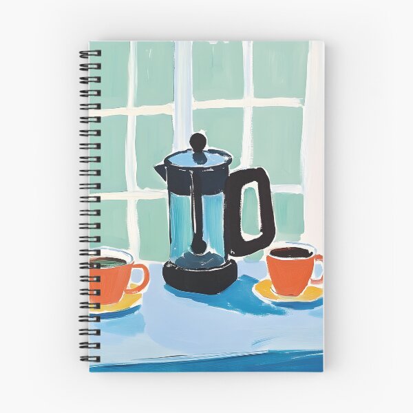 Item preview, French Press with Orange Cups by a Green-Paned Window Minimal Digital AI Art in Fauvism designed and sold by OlfactoART Studio.
