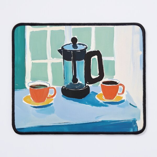 Item preview, French Press with Orange Cups by a Green-Paned Window Minimal Digital AI Art in Fauvism designed and sold by OlfactoART Studio.