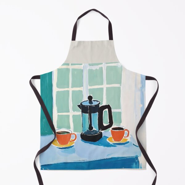 Item preview, French Press with Orange Cups by a Green-Paned Window Minimal Digital AI Art in Fauvism designed and sold by OlfactoART Studio.