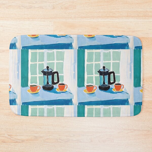 Item preview, French Press with Orange Cups by a Green-Paned Window Minimal Digital AI Art in Fauvism designed and sold by OlfactoART Studio.