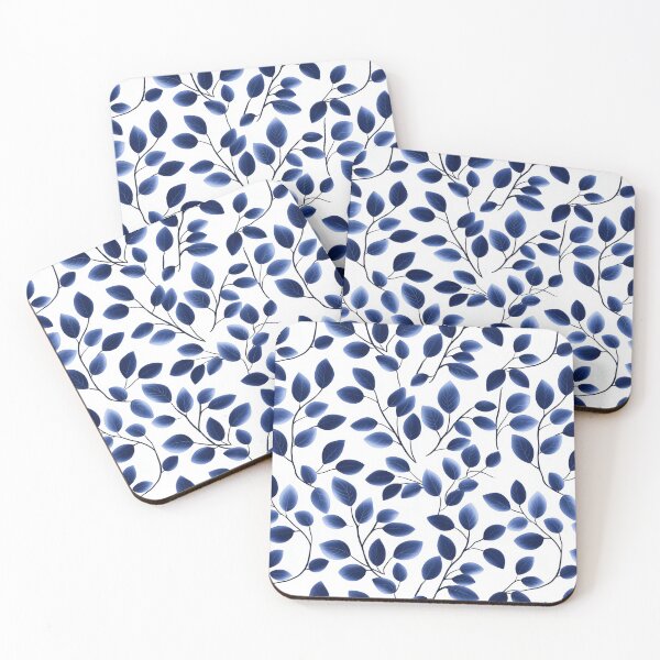 Item preview, Elegant Blue Leaves Pattern on White designed and sold by StrictlyStellar.