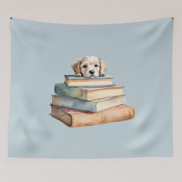 Item preview, Dog and Books,  Cute dog sitting on books, Cute Dog,  Books Lover,  designed and sold by KolorellaS.