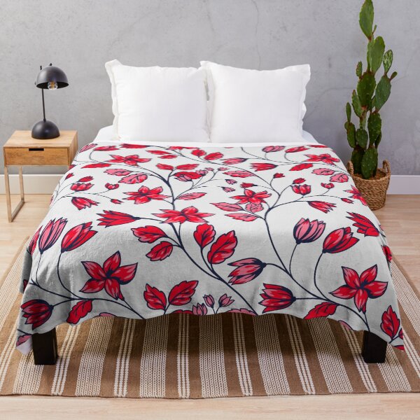 Item preview, Creative wild plants intertwined in pattern Abstract artistic branches with tiny ditsy red flowers designed and sold by Faissal Thomass.
