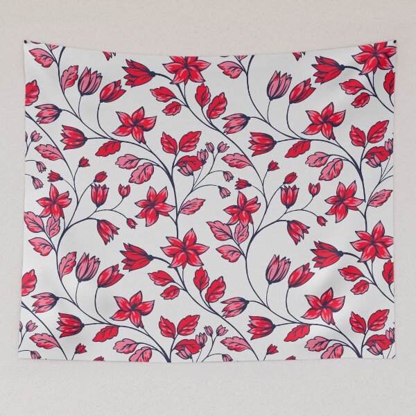 Item preview, Creative wild plants intertwined in pattern Abstract artistic branches with tiny ditsy red flowers designed and sold by Faissal Thomass.