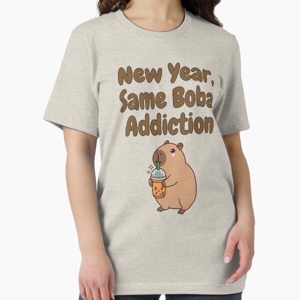 Vista previa del artículo con la obra «Año nuevo, misma adicción al Boba | Edición Capybara», diseñado y vendido por NoodleDoodleCo.