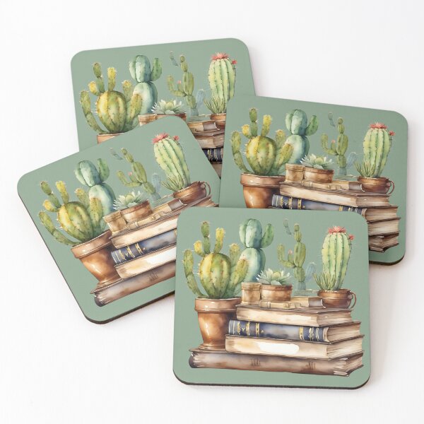 Item preview, I love books and cacti, Cacti in Pots on Books,   Vintage books, Succulents lover designed and sold by KolorellaS.