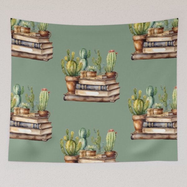 Item preview, I love books and cacti, Cacti in Pots on Books,   Vintage books, Succulents lover designed and sold by KolorellaS.