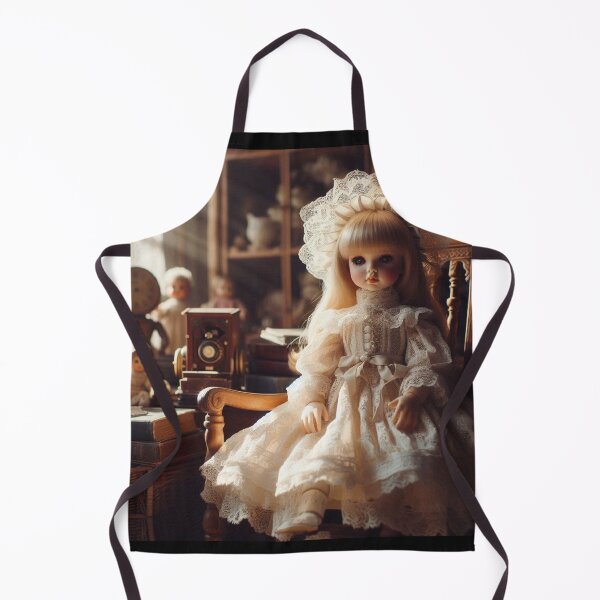 Item preview, Vintage doll in lace dress sitting on wooden chair designed and sold by freackly.