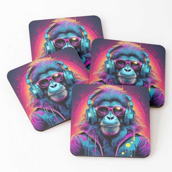Item preview, Baboon in Headphones and Shades Synthwave  designed and sold by Boxing Kangaroo Retail Company.