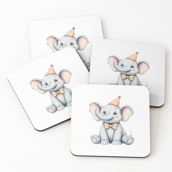 Item preview, Happy Baby Elephant with Party Hat and Cupcake | Cute Cartoon Art designed and sold by CYouClothings.