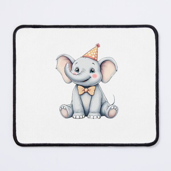 Item preview, Happy Baby Elephant with Party Hat and Cupcake | Cute Cartoon Art designed and sold by CYouClothings.