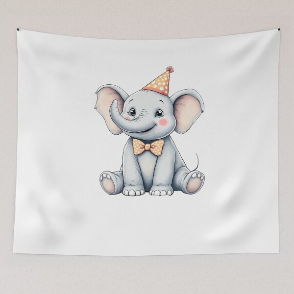 Item preview, Happy Baby Elephant with Party Hat and Cupcake | Cute Cartoon Art designed and sold by CYouClothings.