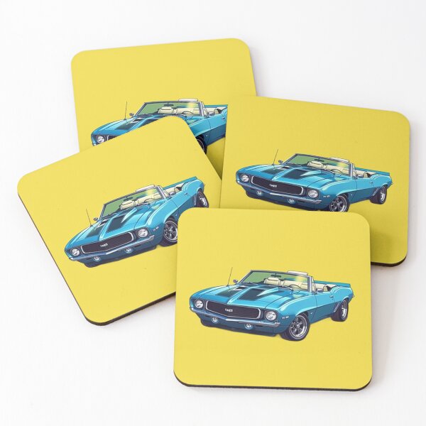 Item preview, Glossy blue camaro against yellow comic style illustration designed and sold by kahida.