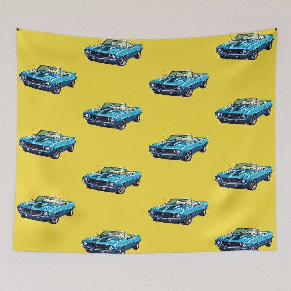 Item preview, Glossy blue camaro against yellow comic style illustration designed and sold by kahida.