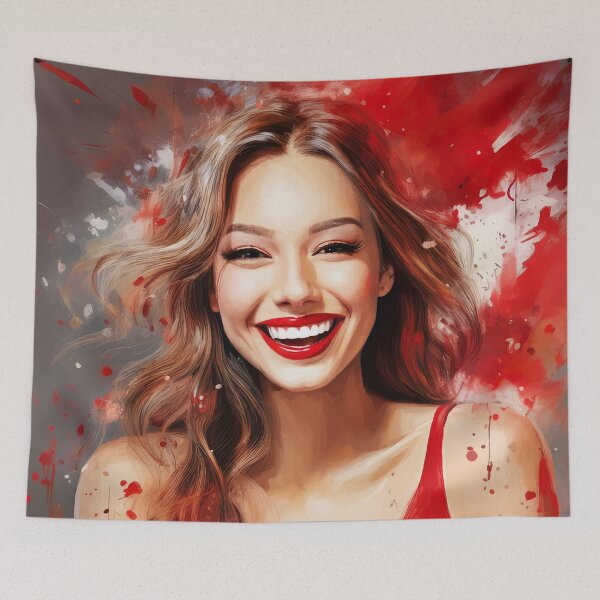 Item preview, Beautiful Young Woman in a Red Dress with Red Lipstick | Digitally Handmade Drawing Painting designed and sold by FilipeFerreira.