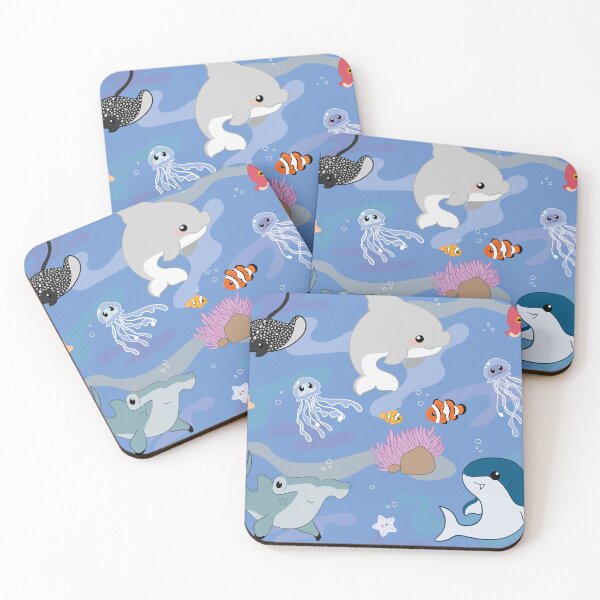 Item preview, cute ocean wildlife pattern with dolphin, clown fish and jellyfish designed and sold by NaiBalin.
