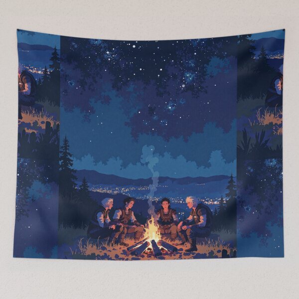 Item preview, Starcrossed camaraderie glowing firelight amidst distant city lights designed and sold by MadeByHaresShop.