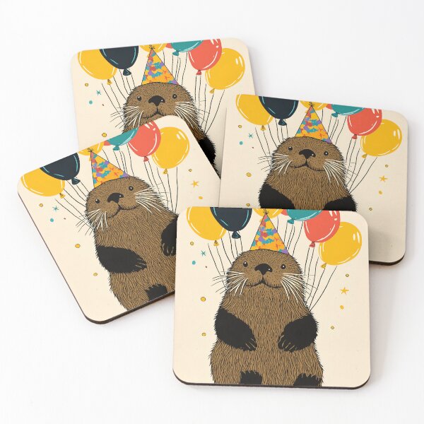 Item preview, Playful Party Otter with Balloons and Festive Hat designed and sold by TringTringCards.