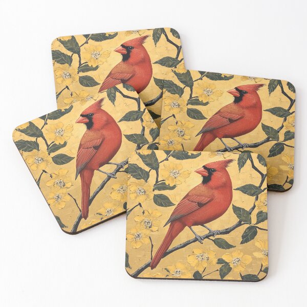 Item preview, Cardinal Art with yellow flowers designed and sold by KingExpressions.