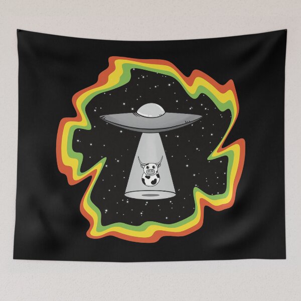 Item preview, Trippy Psychedelic UFO Alien Abduction Cow designed and sold by Skull Fern.