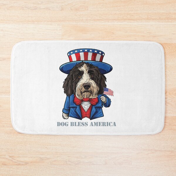 Item preview, Funny 4th of July Sheepadoodle Dog Bless America designed and sold by whyitsme.