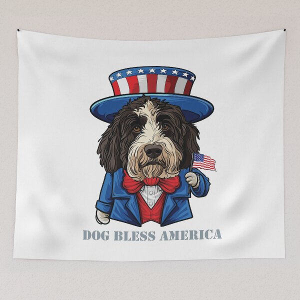 Item preview, Funny 4th of July Sheepadoodle Dog Bless America designed and sold by whyitsme.