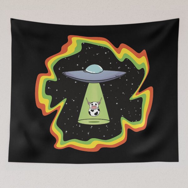 Item preview, Colorful Trippy Psychedelic UFO Alien Abduction Cow designed and sold by Skull Fern.