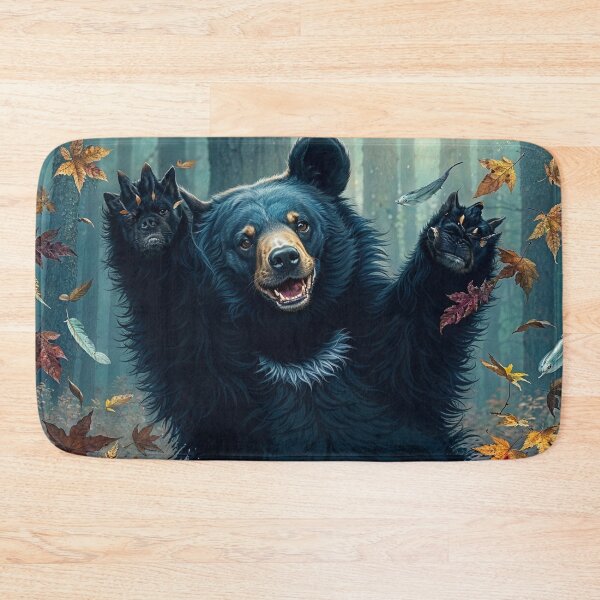 Item preview, Happy Black Bear Tossing Leaves designed and sold by Skye Ryan-Evans.