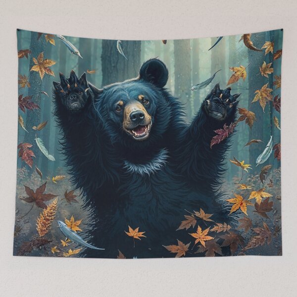 Item preview, Happy Black Bear Tossing Leaves designed and sold by Skye Ryan-Evans.
