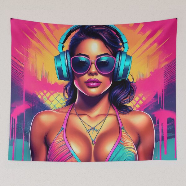 Item preview, Gamer Goddess in swimsuit Graffiti Synthwave style designed and sold by Boxing Kangaroo Retail Company.