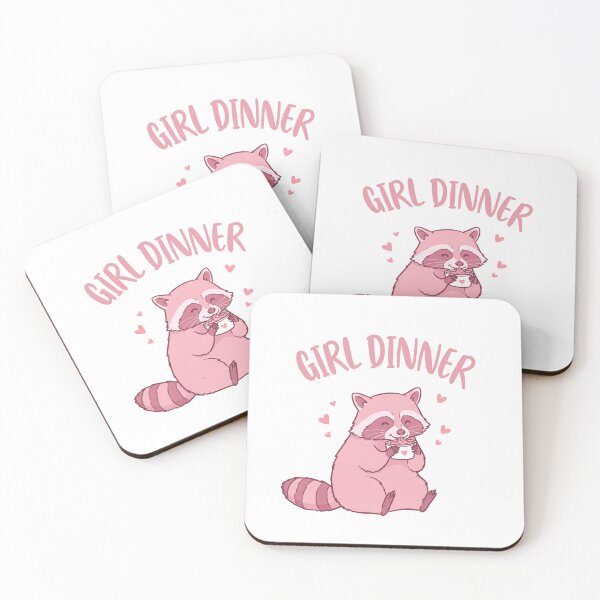Item preview, Girl Dinner Pink Raccoon Eating with Hearts designed and sold by Fable & Fern .