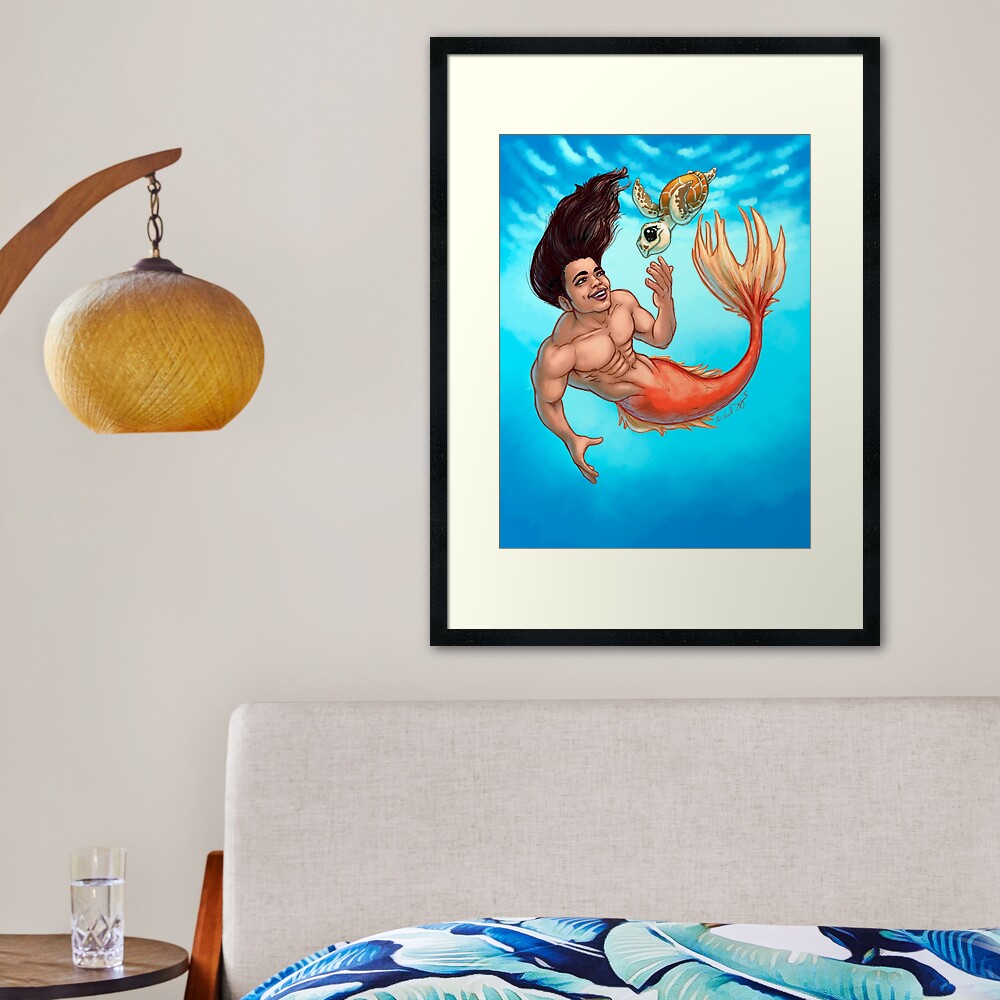 Merdude with Turtle Framed Art Print