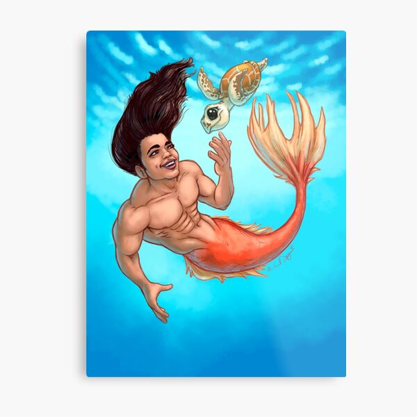 Merdude with Turtle Metal Print