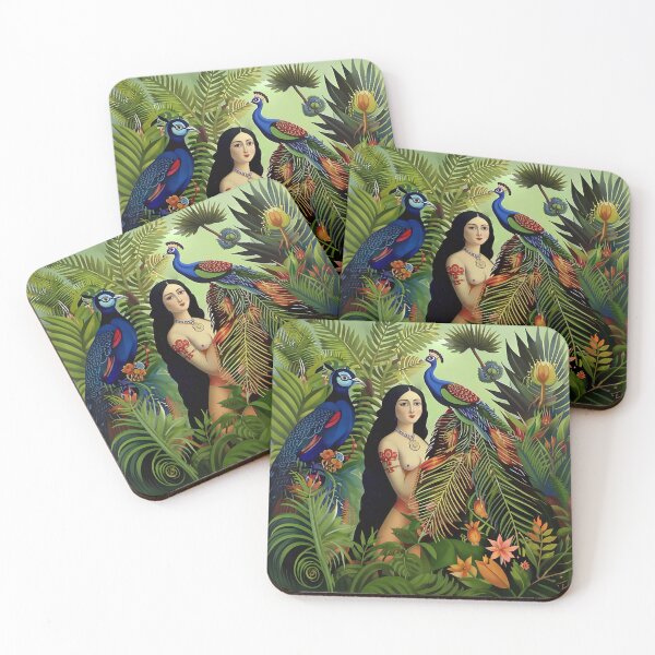 Item preview, A woman and a peacock in the rainforest. designed and sold by Natalia-Vlad.